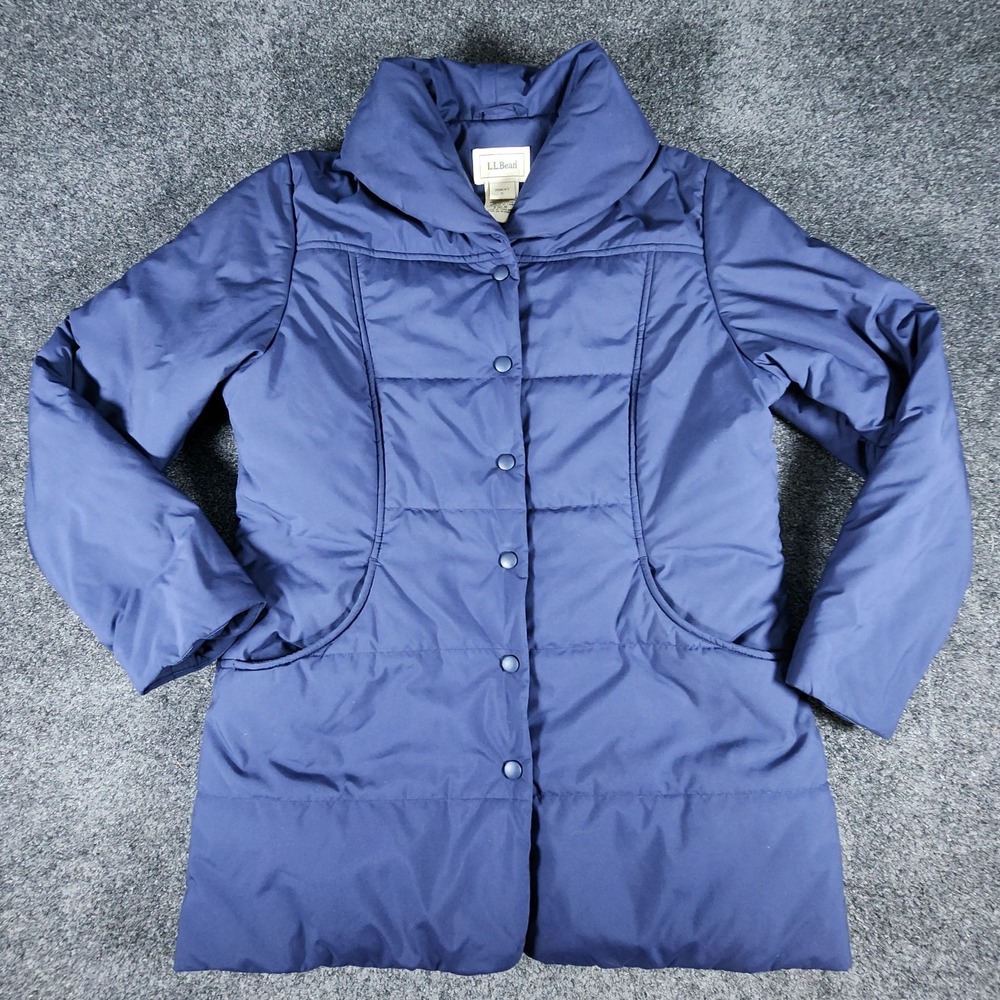 LL Bean Navy Blue Puffer Quilted Jacket Snap Button Women's Small Regular